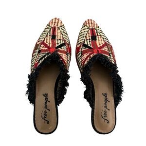 Free People Red and Black Plaid Mules